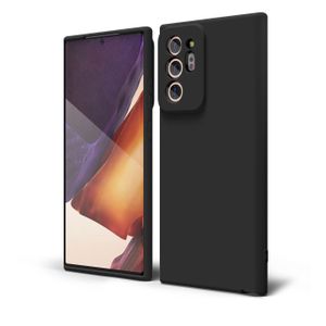 Samsung Galaxy Note 20 Ultra Liquid Silicone, Cute Thin Slim Soft Rubber TPU Plain Smooth Gel Cover for Women Girl, Matte Solid Protective & Shockproof, Black