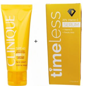 Timeless 20% Vitamin C Face Serum + Clinique Face Cream Solar Smart Sunscreen SPF 40. Moisturizes, Glows, Brighten, Remove Hyperpigmentation, Discoloration, Wrinkles, Dark spots & Offer Sun Protection