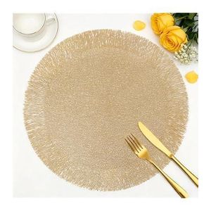  Round Placemats for Dinner Table Set of 12 No-Slip Wipeable Line Pattern Table Mats Metallic Plastic Vinyl Place Mats for Anniversary Daily Use Daily Use(Dia:15inch/38cm) 