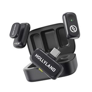 Hollyland Lark A1 Wireless Microphone for iPhone 17/16/15 & Android, 48kHz/24-bit, 3-Level Intelligent Noise Cancel, Mini Mic for YouTube, Podcast, Vlogging (Black, 2TX + USB-C RX + Charging Case)