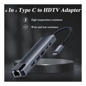 Kylie 6 In 1 6 in 1 Type-C to HDTV Adapter – USB-C Hub with LAN Port & 4K HDMI Output