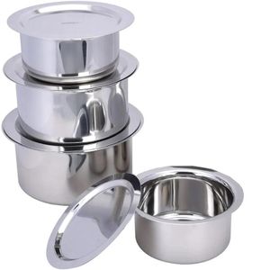 8 Pieces Stainless Steel  Cookware Set Serving Dishes With Covers And Mirror Polish-  Silver 