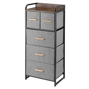 Fabric Dresser with 5 Drawers  With Wooden Top Carrier,  Clothes Storage Tower with Large Capacity, Organizer Unit for Bedroom, Living Room & Closets - Sturdy Steel Frame, Wooden Top & Easy Pull Fabric Bedroom Closet Dresser Bins
