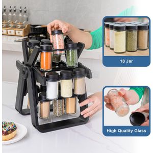 Revolving Spice Rack Spice Carousel with 18 Spice Jars, 360°Rotating Ferris Wheel Seasoning Organizer with 18 Empty Spice Jars, Each Tank Can Hold a Capacity Of 300ml, for Cinnamon, Cumin, Crushed Red Pepper
