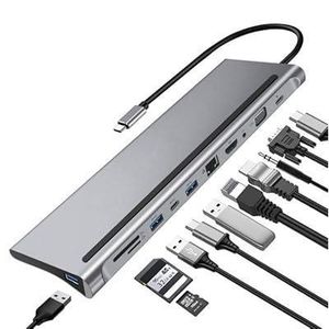 0ten 12 in 1 Multi Port USB C Dock Type C To HDMI + 4 USB A + PD+ SD+ TF+ RJA5 + VGA+ Audio Triple Monitor Dual HDMI Compatible Adapter Hub Laptop Docking Station All Laptop Brands 