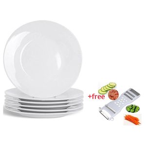 Ceramic 6 Pieces Dinner Plates With Curve Plus A Free Vegetable Slicer-White