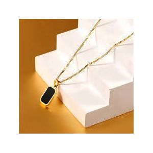 Unisex Black Shell Pendant Necklace – 18K Gold Titanium Steel Chain Jewelry