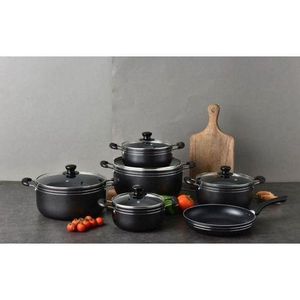 TC Heavy duty black 14 piece Non Stick Cookware Set / Sufuria With A Pan and glass lids