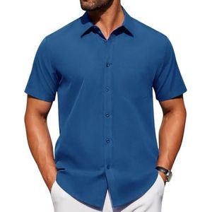 Alimens & Gentle Mens Short Sleeve Dress Shirt Solid Casual Button Down Shirts with Pocket for Summer Business Wedding
