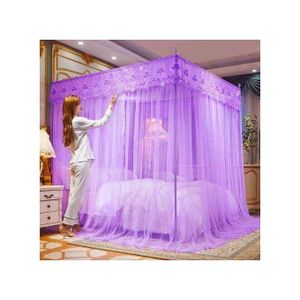 Dimond  Sweet Dreams Protection 4 Steel Stand Mosquito Net with door designs - Purple