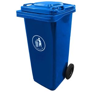 Heavy Duty 120L Plastic Dustbin with Wheels-Blue