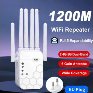 1200M-Six-antenna WiFi extender  Wireless repeater  Signal B-ooster Also Ethernet port-EU