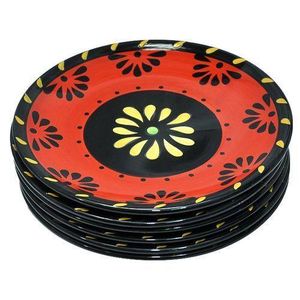 6 Pieces Red Flowered Side Plates - Multicolor