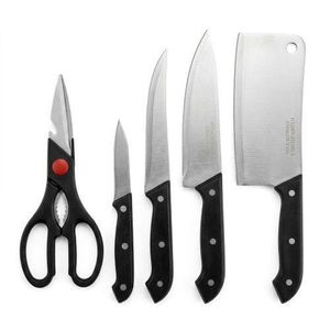 5 Piece Stainless Steel Kitchen Knife Set - Cleaver, Chef Knife & Poultry Scissors - Black Handles