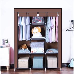 Metalic frame Cloth Wardrobe - Brown