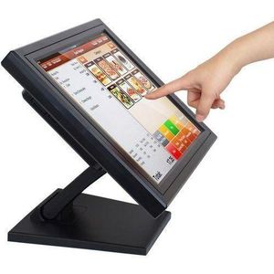 Point of sale Touch monitor15-Inch Capacitive LED Multi-Touch Monitor, True Flat Seamless Design Touchscreen with Metal POS Stand, for Office, POS, Retail, Restaurant, Bar, Gym, Warehouse