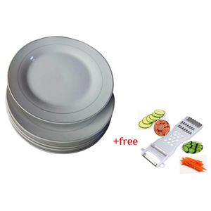  Set Of 6 Ceramic Dinner Plates Plus A Free Vegetable Slicer –White