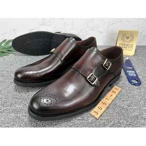 Men’s Double Monk Strap Leather Dress Shoes – Classic Buckle Formal Shoes Burgundy