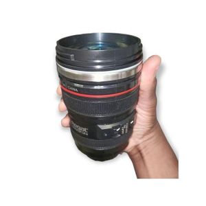  Travel Coffee Mug Camera Lens Shape With Glass Lid - Black