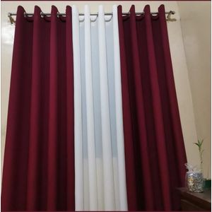 3pcs Plain Curtains- Maroon 1.5x3meters each (2 curtains and 1 sheer net)