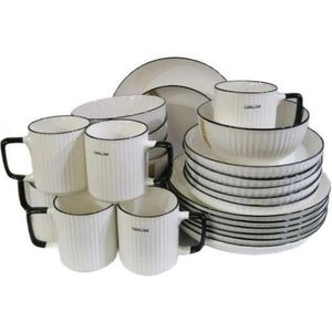 24-piece set of Contemporary Ribbed Ceramic Dinnerware - Multicolor
