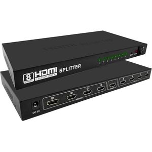 HDTV Splitter HDMI Splitter 1X8, 1 in 8 Out HDMI Port, Supports 3D 4Kx 2K Full HD 1080P, Compatible for TV, Monitor, LED, Projector (Not a Switch) (Black)