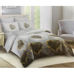 4-Piece 5x6 Geometric Grey Heart Duvet Set (1 Duvet, 1 Flat Sheet, 2 Pillowcases)