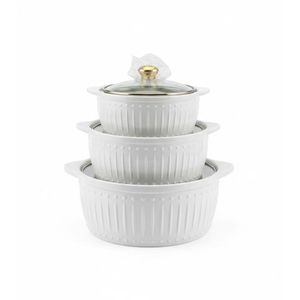 Sundabest 3 Set Pure White Elegant  Casserole Dishes 1290