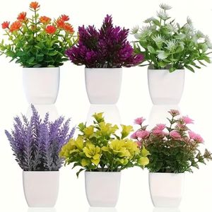 6Pcs Artificial Flower and Plant Pots, Mini Plastic Plant Pots, Indoor Home Garden Office Dining Table Decorations