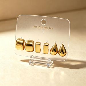 3 Pairs Women's Earrings Jewelry Minimalist Accessories - Gold