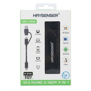 Haysenser Ssd casing reader all versions M2 SSD Case M.2 NVMe & NGFF 2 in 1 SSD Enclosure Adapter 10Gbps USB 3.2 Gen2 USB C External Enclosure Supports M and B and B&M Keys