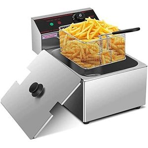 6 Liters Fast Frying Stainless Steel Deep Fryer With Chips Chicken Basket-Silver
