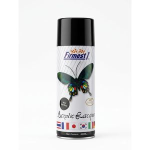 Black metallic Firmest1 brand acrylic lacquer spray paint in a 450ML can, featuring a No.4 Matt Black finish.