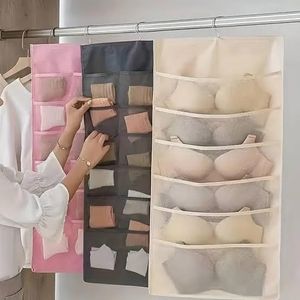 Double Sided Pockets Clear Hanging Bag Socks Bra Underwear Rack Hanger Storage Organizer Wall Closet Shelves Non Woven Matrial (Ivory Pack Of Clothing, Beige) Multicolor