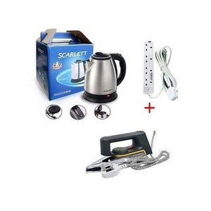 Pack Of Original 6 Way Extension Cable, Electric Kettle & Flat Iron-Silver, White