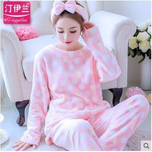 Winter Pajama Set Women Pant Suits 2 Two Piece Set Women Fleece Pajamas  Sleepwear Thick Warm Velvet Female Nightgown Suit Pajama