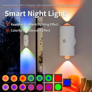 Rechargeable LED night light with motion sensor, wall lamp, dimmable and RGB gradient indoor lighting, magnetic lighting for stairs