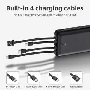 ZHY  10000mAh Ultra High Capacity Power Bank with Built-in Cables – Black