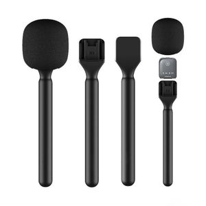 Wireless Lavalier Microphone Interview Handle – Handheld Mic Adapter with Windproof Foam Windscreen for Journalists, Content Creators, Reporters, Vloggers & Live Streaming - BLACK