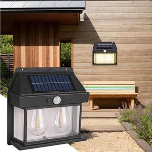 Solar Lights for Fence, Fence Solar Lights Outdoor Waterproof Wall Lamp, Motion Sensor Rechargeable Bright Lighting- Black