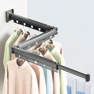 Retractable Wall-mounted Cloth Hanger - Black 