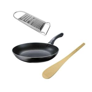A Set Of 20cm Frying Pan, Wooden Spatula, and Grater - multicolor