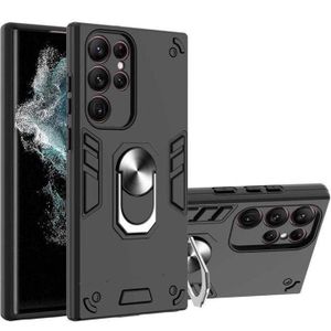 Samsung Galaxy S22 Ultra, S23 Ultra, S24 Ultra Armor Case – Rotating Ring Holder & Kickstand, Military Grade, Black