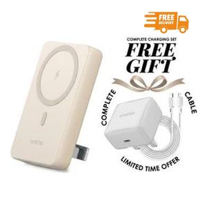 Oraimo MagPower 15 Power Bank 10000mAh Wireless Strong Magnetic Attachment - Gold with 20W Charger and Lightning cable for iPhone