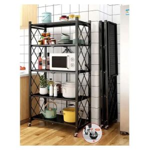 5 Tier Foldable And Movable Shelves Metal Kitchen Storage Rack , Color -Black & White.