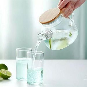 1000ml Glass Teapot Kettle With Whistle Infuser & Bamboo Lid- Clear.