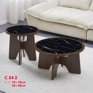 A 2-Pieces Luxury round black marble top paired table for sitting room- Bedside table and balcony table for home.