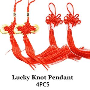 4PCS Chinese Lucky Knot Pendant, Red Traditional Chinese Knot Tassel Hanging Ornament for New Year, Home Decor, Car Hanging & Gift