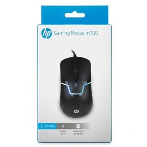 Hp Gaming Mouse m100 featuring a matte  finish with customizable RGB lighting.