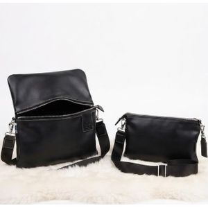 Versatile 2-in-1 Smooth Black Leather Messenger and Crossbody Bag Set